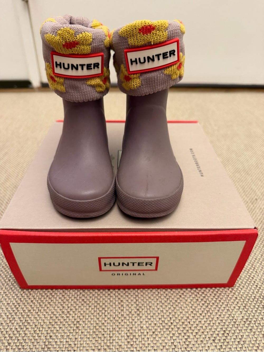 Classic Hunter Wellington Kids Purple Rain Boots with Hunter Boot Socks